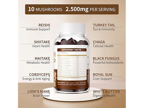 BEIMIC Mushroom Gummies w/Lions Mane, 120ct