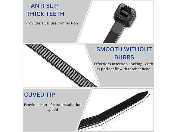 TAURISH Zip Ties 200pc 8" Black