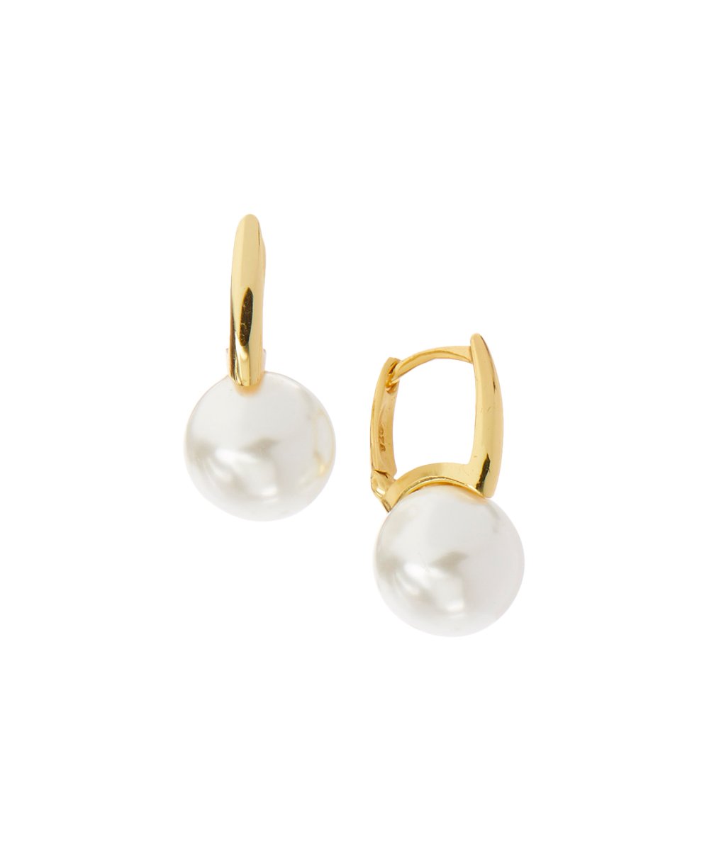 Silver Cultured Pearl Huggie Earring - Gallery 5