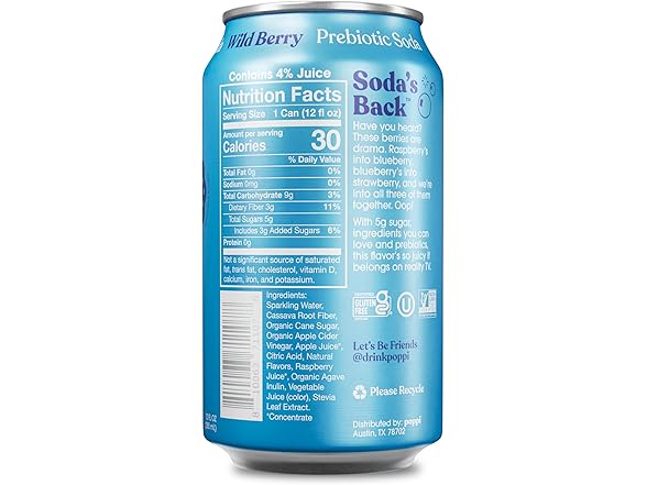 Poppi Wild Berry Prebiotic Soda, 12oz
