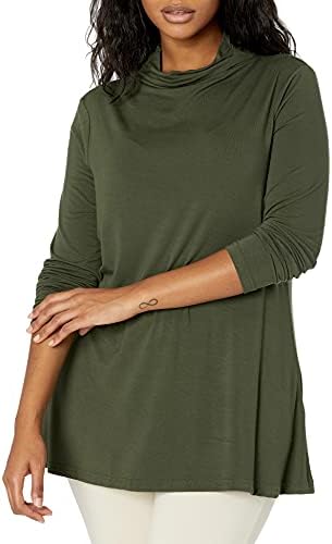 Amazon Essentials Women's Jersey Long-Sleeve Mock Neck Swing Tunic (Previously Daily Ritual), Forest Green, Large