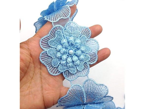10PC Blue 3Inch Pearl Chiffon Beaded