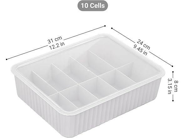 Cetomo 10 Cells Plastic Underwear Sock Drawer Organizer, Gray