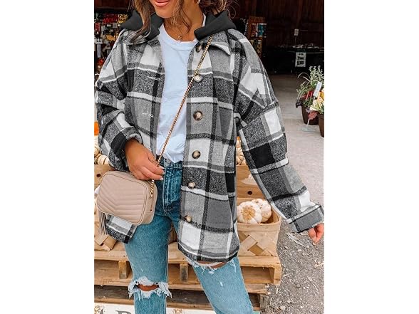 Shewin Women (L) Button Shirt Flannel Jacket