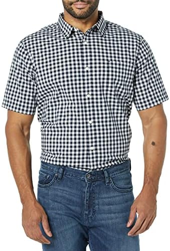 Amazon Essentials Men's Slim-Fit Short-Sleeve Poplin Shirt, Navy White Gingham, X-Large