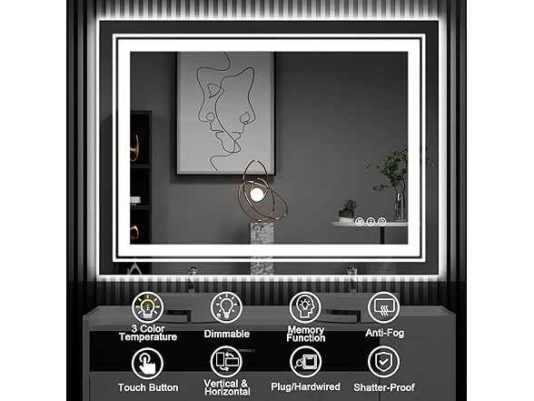 LED Bathroom Mirror- 3 Colors Lighting