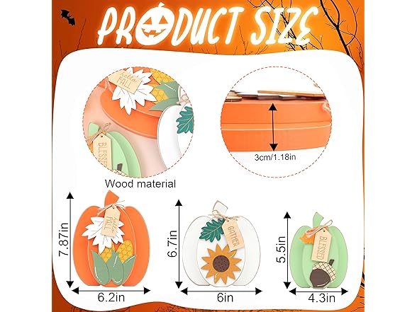 SYESQL 3Pcs Fall Pumpkin Wooden Signs