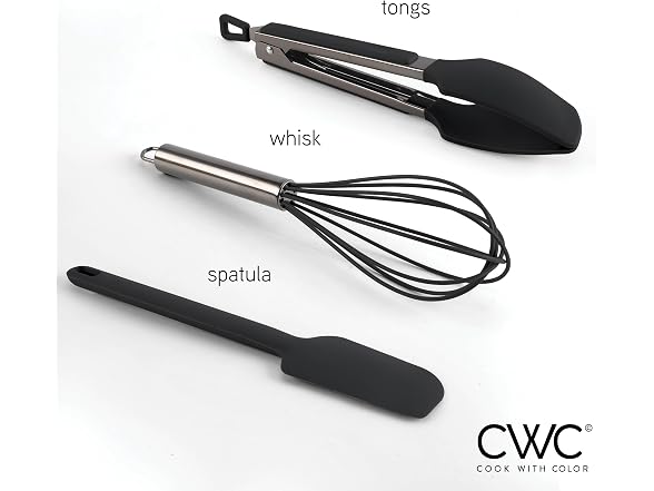 Silicone 3 Pc Utensils Set, Black
