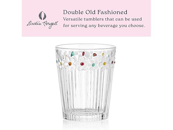 Painted Daisy Double Old Fashion Glasses Set of 4
