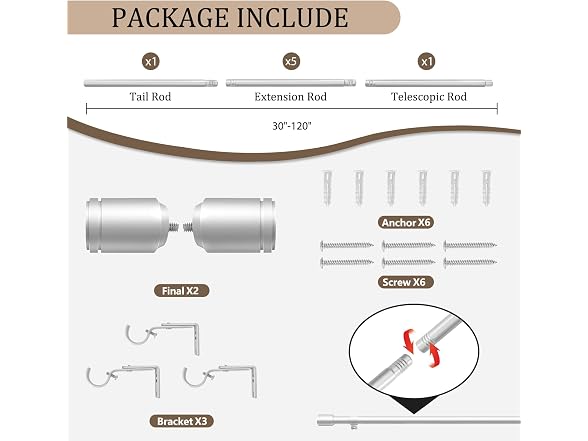 Edidonson 30-120in Curtain Rod 1-Pack
