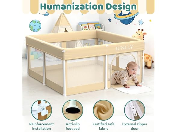 JUNLLY Foldable Baby Playpen 50x50 inch