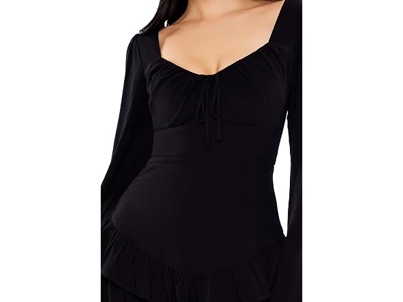 Forever 21 (S) Tiered Bell-Sleeve Dress Black
