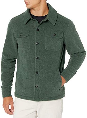 Amazon Essentials Men's Long-Sleeve Polar Fleece Shirt Jacket, Dark Green, Medium