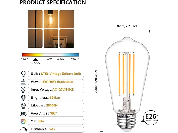 BORT ST58 Edison Bulbs