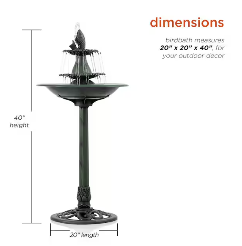 40" Tiered Pedestal Fish Fountain Birdbath - Gallery 16
