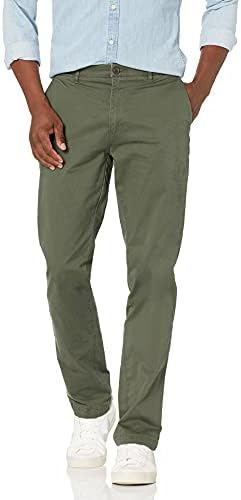 Amazon Essentials Men's Athletic-Fit Washed Comfort Stretch Chino Pant (Previously Goodthreads), Olive, 33W x 32L