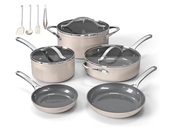 Bakken 12-Piece Ceramic Cookware Set Cream