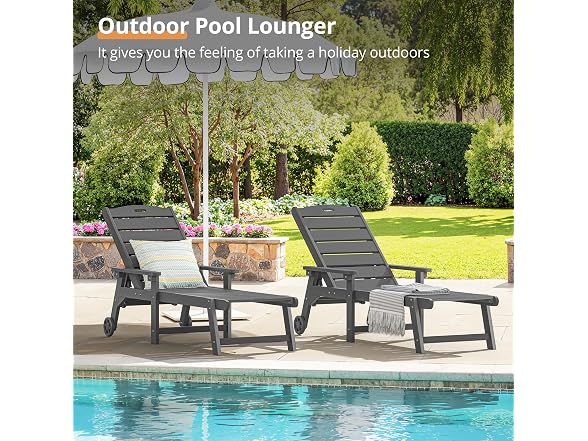 LUE BONA Set of 2 Dark Grey Chaise Lounge Chairs