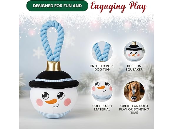 Bow Wow Pet Snowman Ornament Rope Dog Tug Toy