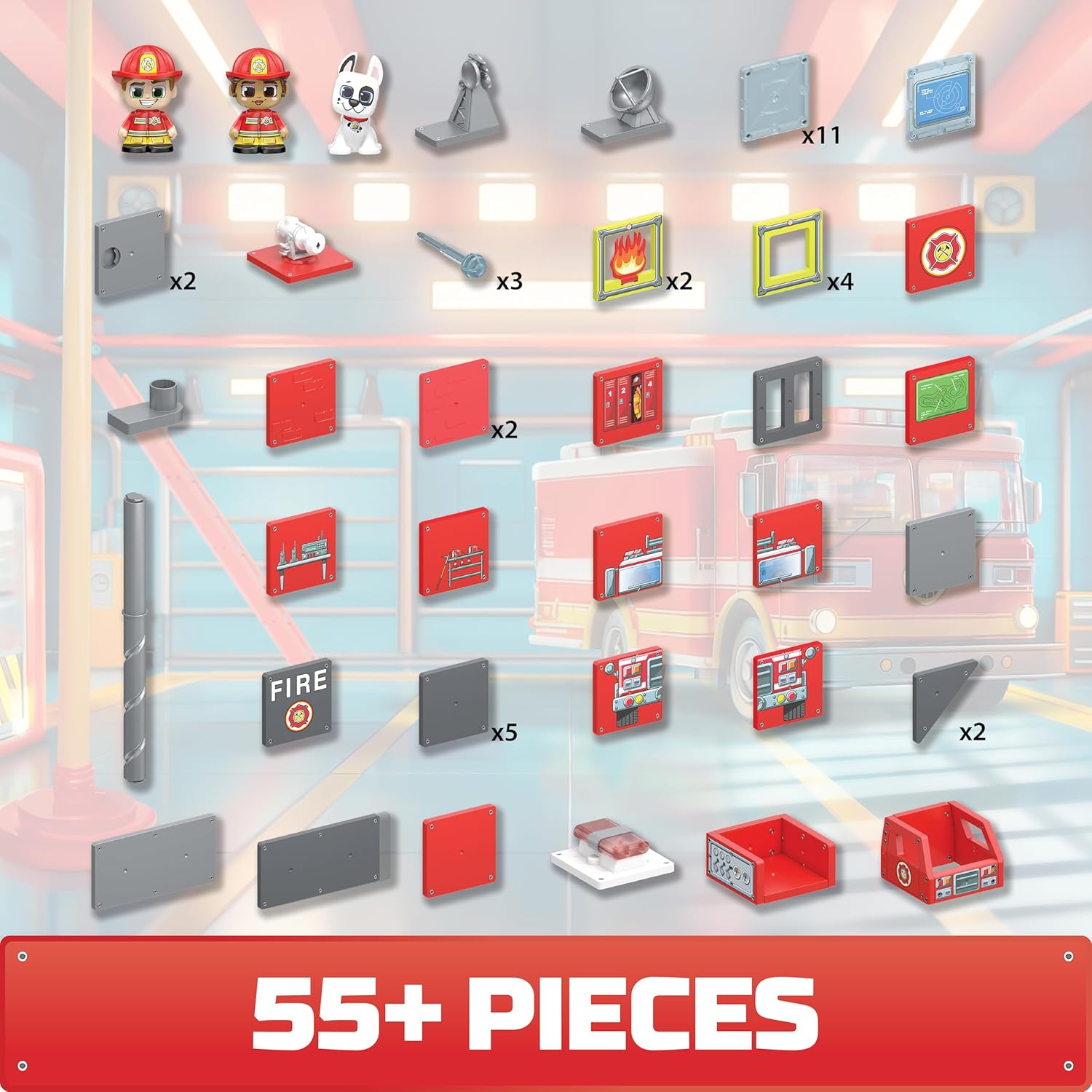 Tile Town Fire Station + Firetruck Magnetic Tiles - Gallery 4