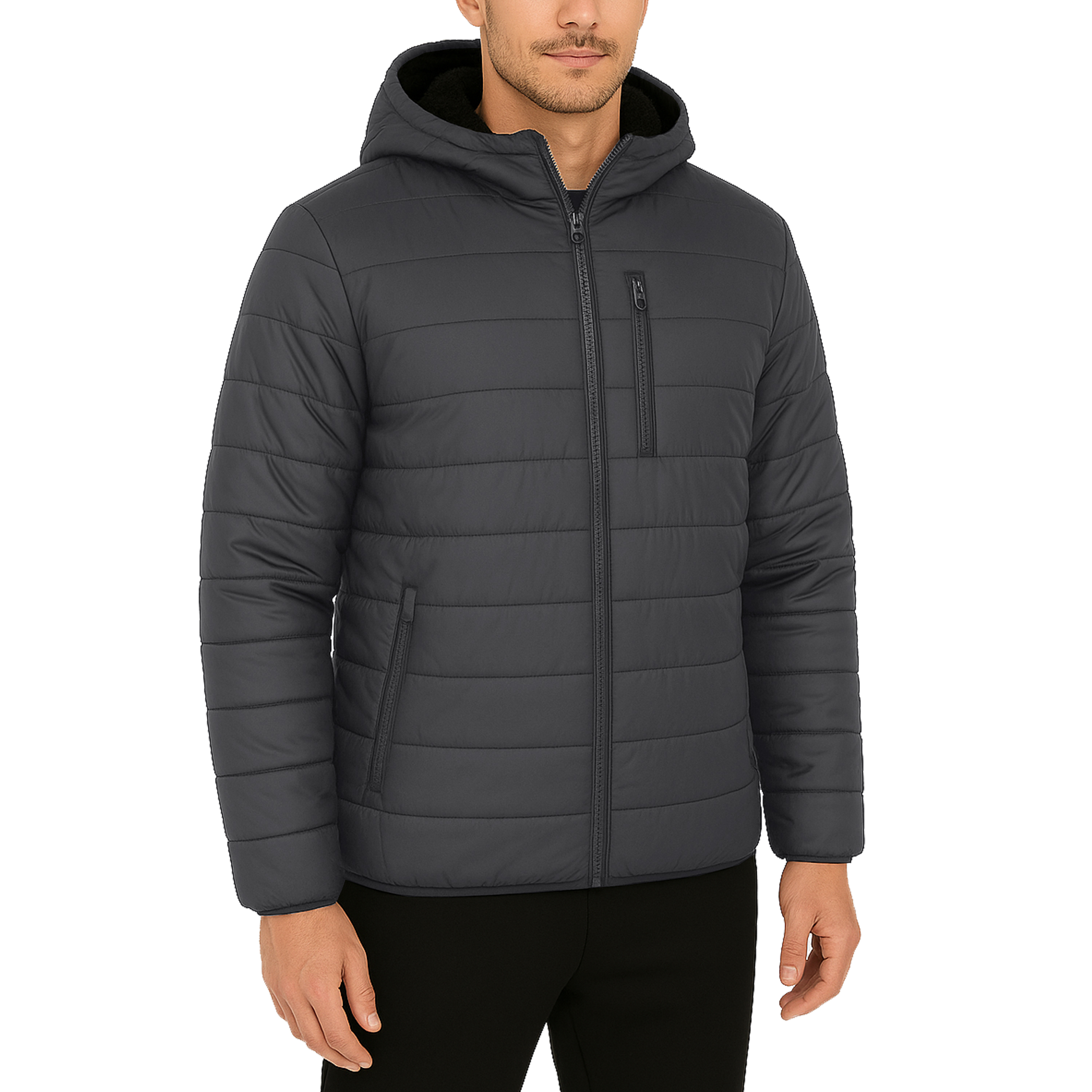 Mens Sherpa Fleece-Lined Hooded Puffer Jacket - Gallery 31