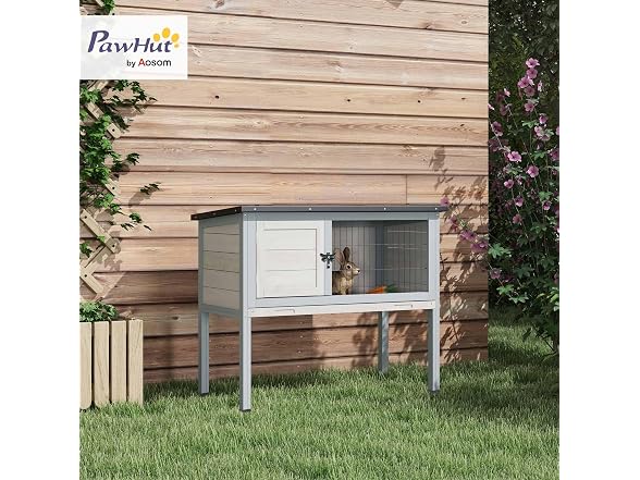 PawHut Elevated Wooden Rabbit Hutch, Indoor/O
