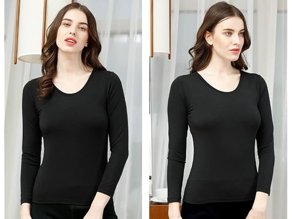 Flenwgo Women (XS) Modal Built-in Bra Long T-Shirt