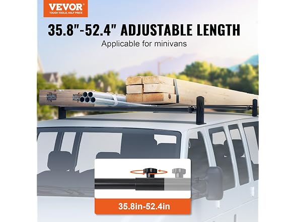 Van Roof Ladder Rack, 2 Bars Alloy Steel Roof