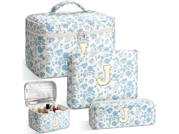 3 Pcs Quilted Makeup Bag Set