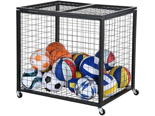 Rolling Sports Ball Storage Cart, Basketball
