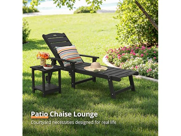 LUE BONA Set of 2 Black Chaise Lounge Chairs