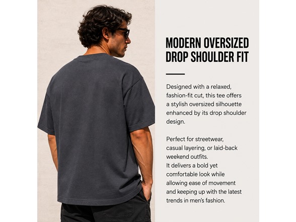 5Pk Mens Oversized Drop Shoulder Tee