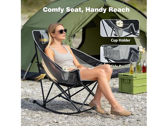 SUNNYFEEL Black 2pk Rocking Camping Chair W/ Headrest