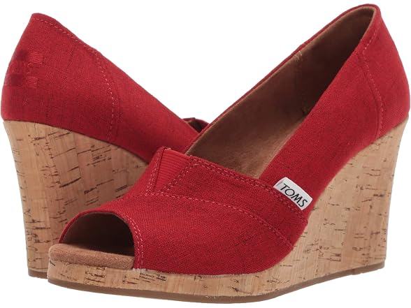 TOMS Women's Classic Wedge Espadrille Sandal, Red Crosshatch Jacquard, 5
