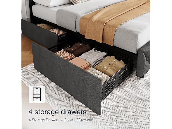 GAOMON Queen Size Bed Frame with 4 Storage Drawers