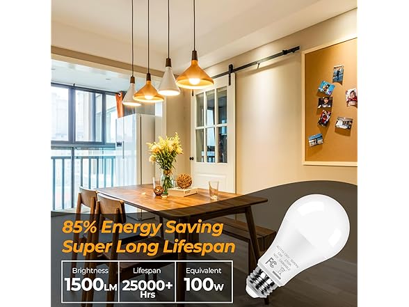 A19 LED Light Bulbs 100W Equivalent, 12-Pack