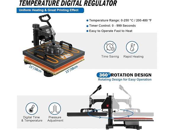 TOPDEEP 5-in-1 Heat Press Machine 15x15"