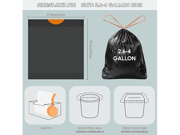 MOPUP GAR-110 5 Rolls 75pcs Drawstring Trash Bags