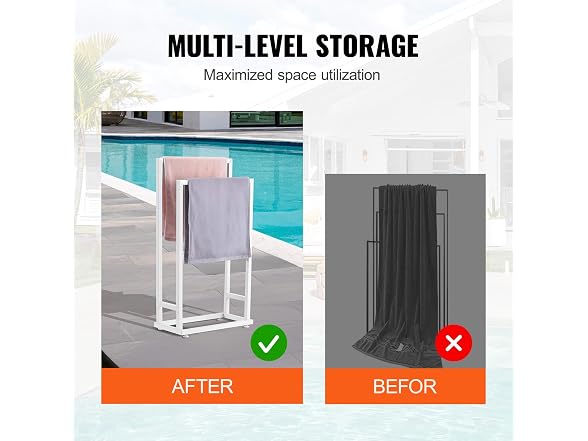 Towel Rack, 2 Bars Metal Outdoor Towel