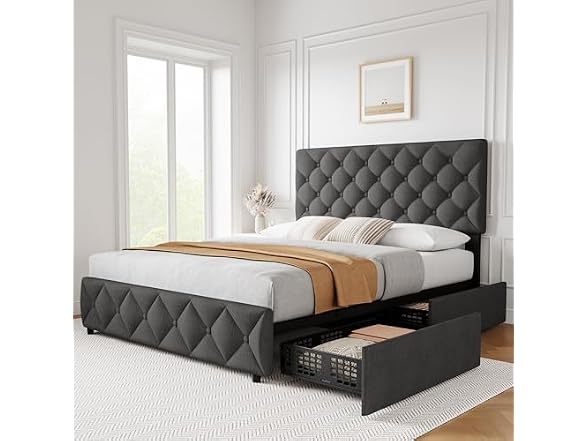 GAOMON Queen Size Bed Frame with 4 Storage Drawers