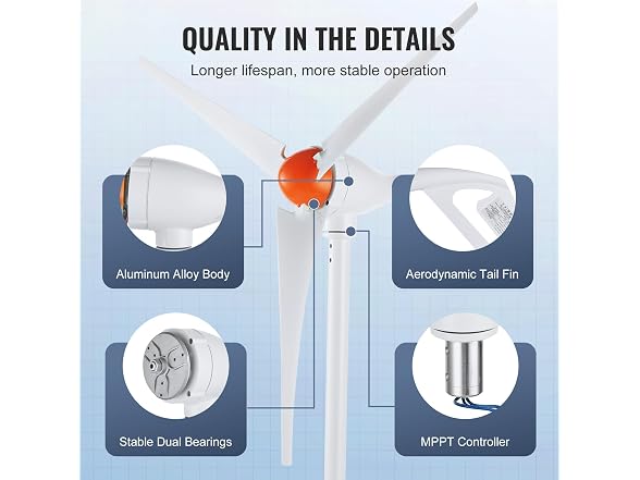500W Wind Turbine Generator with Anemometer, 12V