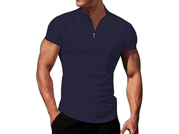Logeeyar Men (L) Quarter-Zip V Neck Polo Shirt