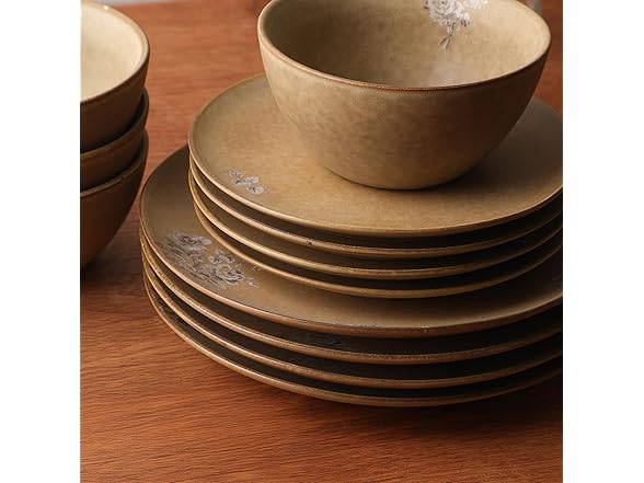 Gibson Elite Valencia Bloom 12 Piece Plates and Bowls Dinnerware Set 