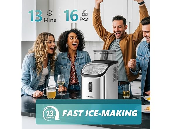 EUHOMY Ice Cube Maker Machine Countertop w Water Tank, SILV