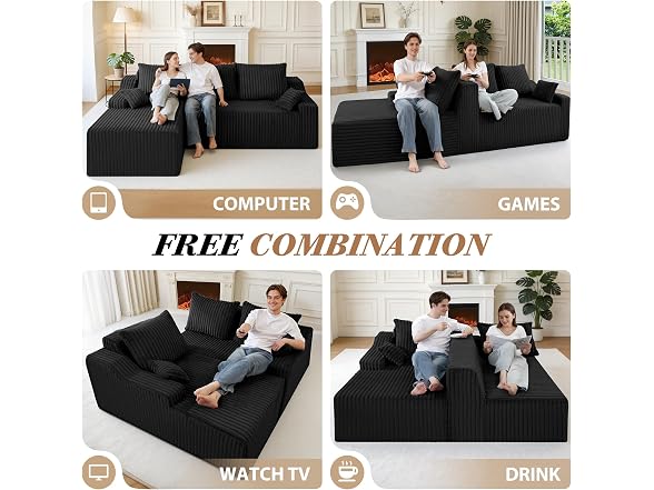 94" L-Shape Modular Sectional Sofa Couch