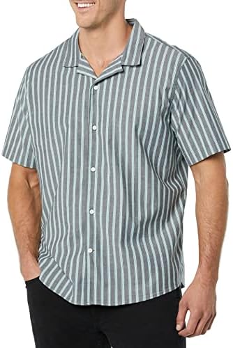 Amazon Essentials Men's Vacation Cotton Button-Down Resort Shirt, Short Sleeve, Blue Stripe, X-Large