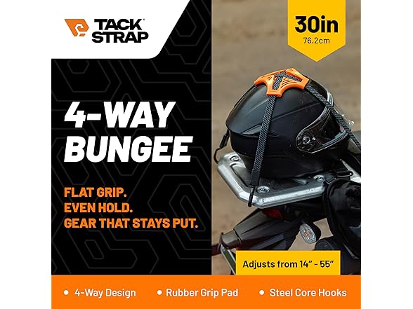 Tack Strap 4-Way Flat Bungee Cord w/Rubber Pad Grip