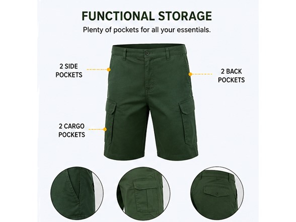 3Pk Mens Cotton Stretch Cargo Shorts