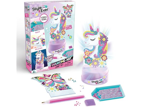 Style 4 Ever Diamond Art Unicorn or Butterfly Lamp Set
