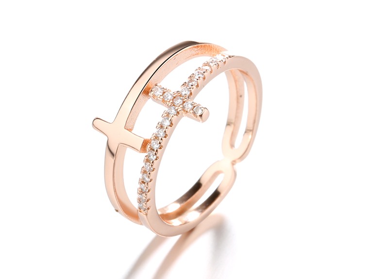 AAA IGT-DAAS-DRBS5937-R 14K Gold Sideways Cross Crystal Ring